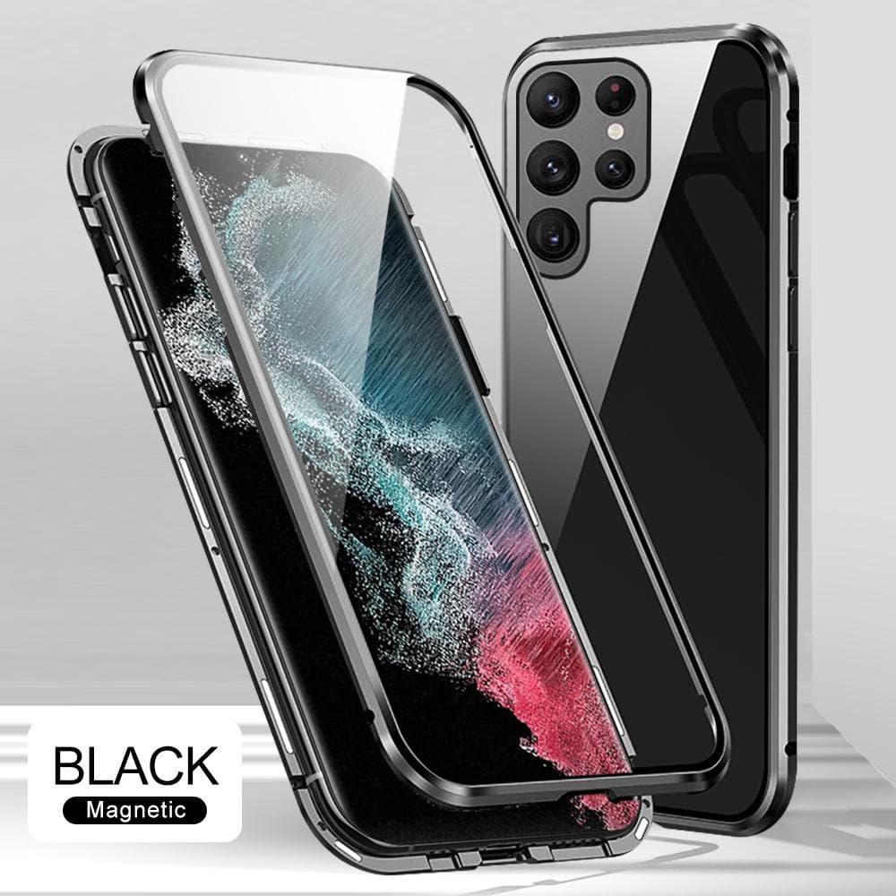 Double-sided Tempered Glass Magnetic Flip Cover For Samsung S22 S23 Ultra S21 Plus S20 FE S10 S9 A14 A24 A34 A54 A13 A23 A33 A53 A12 A22 A32 A52 Case Samsung A12 black