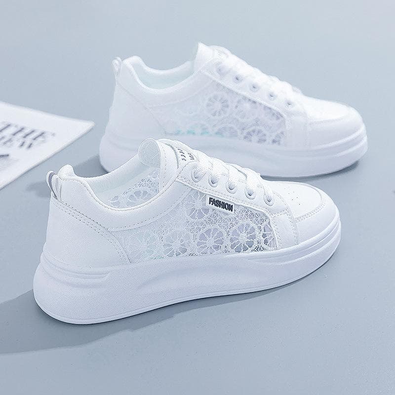 Women Shoes Comfort Breathable White Shoes Lace Mesh Casual Shoes 39