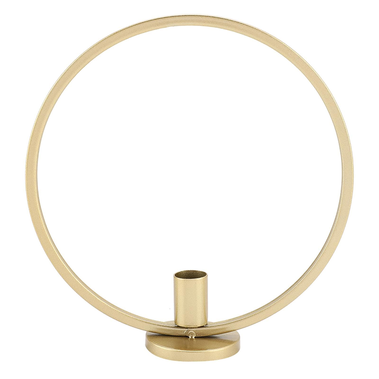 Round Circle Iron Candlestick Craft Desk Candle Holder for Candlelight Dinner (Gold)