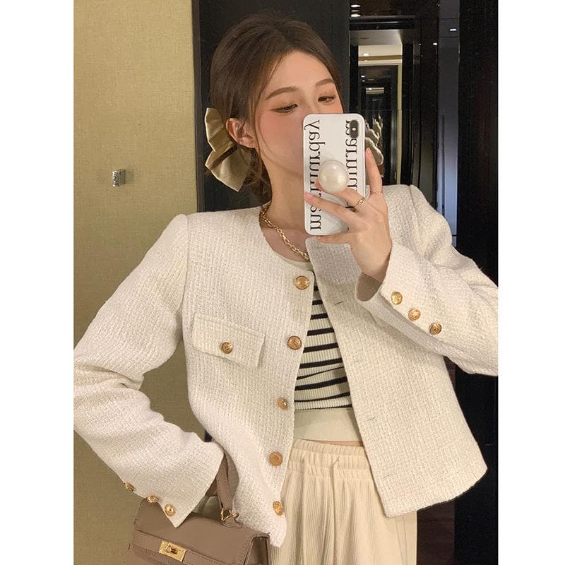 Thickened Short Xiaoxiangfeng Jacket Women's New French High-end Fried Street Temperament Versatile 2XL white