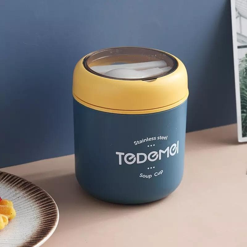 510ml Stainless Steel Lunch Box with Spoon Thermal Food Container Vaccum Cup Insulate Bento Box Thermos Soup Cup For Kids School blue
