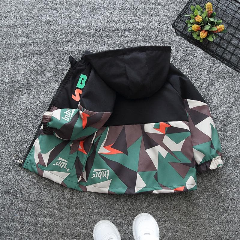 Spring Autumn Jacket for Boy Fashion Patchwork Windbreaker Casual Hooded Coat Children's Clothing 120