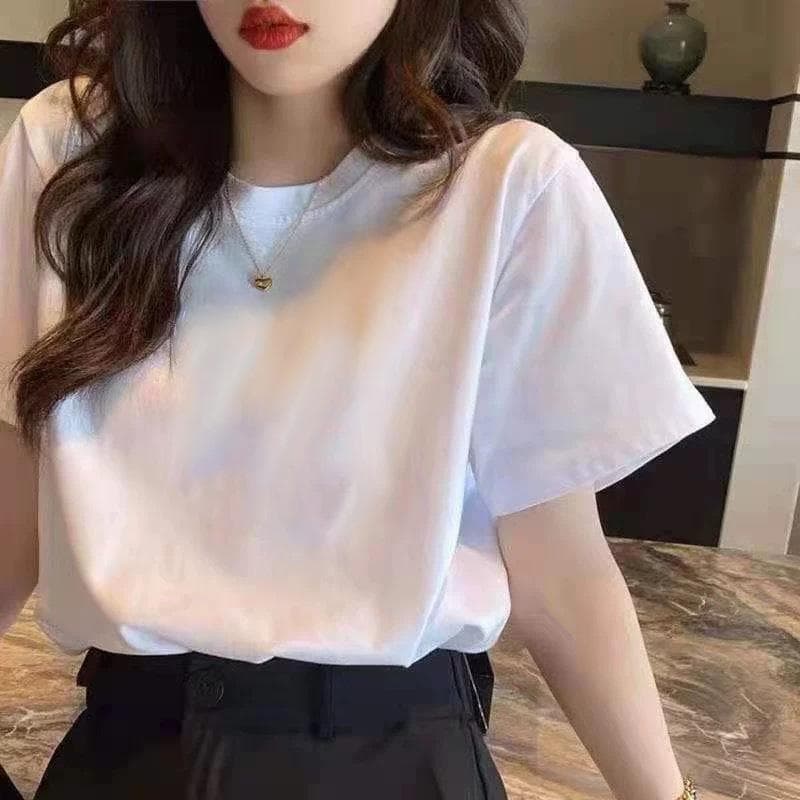 Loose Black Short-sleeved T-shirt for Women Round Neck Pure Cotton Spring and Summer New Korean Version Versatile Front Shoulder Slim Top 4XL