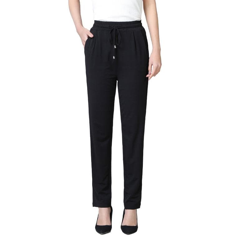 Women Summer Elastic Waist Casual Harem Pants Ice Silk Straight Leg Loose Trousers Ninth Pants XXXXXL black