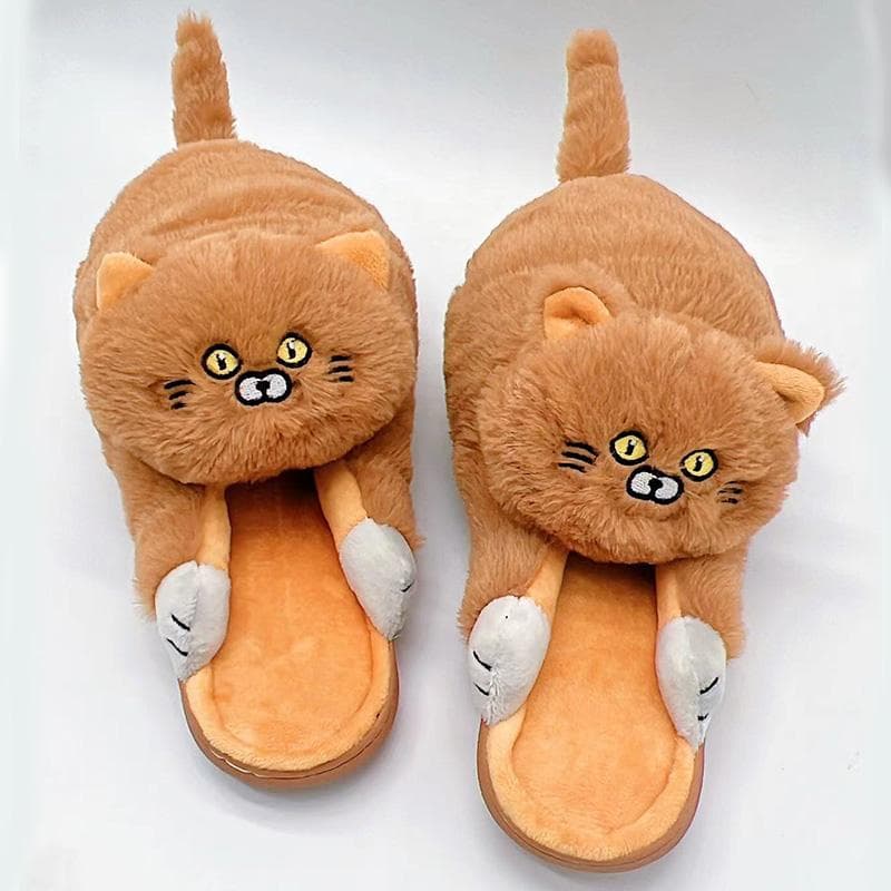 Cosy Cute British Shorthair Cat Slippers For Women Men Who Loves Kitty Indoor Fluffy Plush Home Shoes Fur Slides Mules Slippers CN 44-45 khaki
