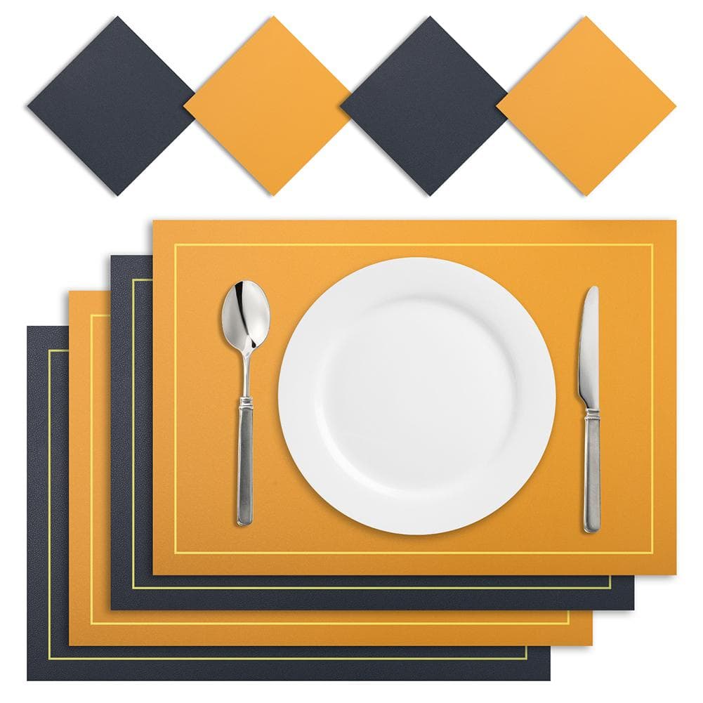 4/8pc Set Placemats with Coaster PU Leather Nordic Style Tableware Pad Coffee Table Non-Slip Waterproof Washable Kitchen Mats 4pc mat and coaster