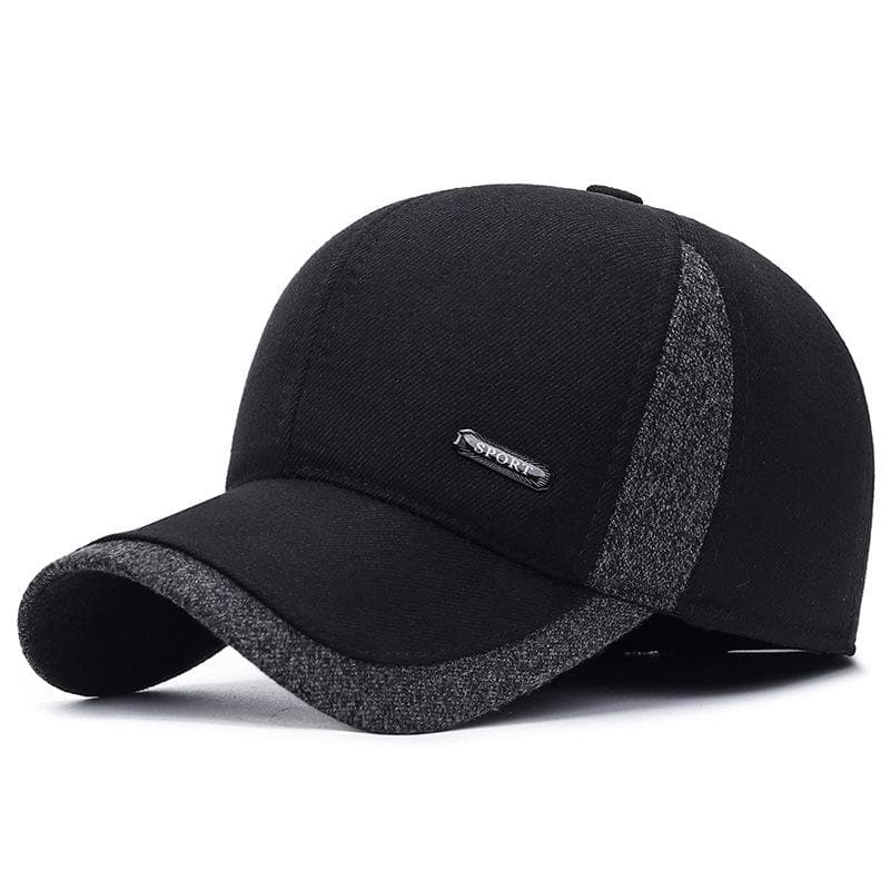 Auturnn Thick Warm Men Winter Baseball Cap With Ear Flaps black