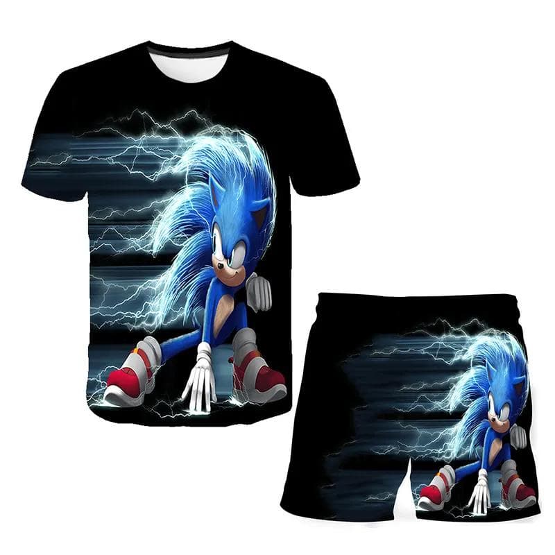2025 MINISO New boys and girls super sonic Tshirts+shorts Harajuku Sonic print suit T-shirt + shorts fashion street style children's short sleeves 100