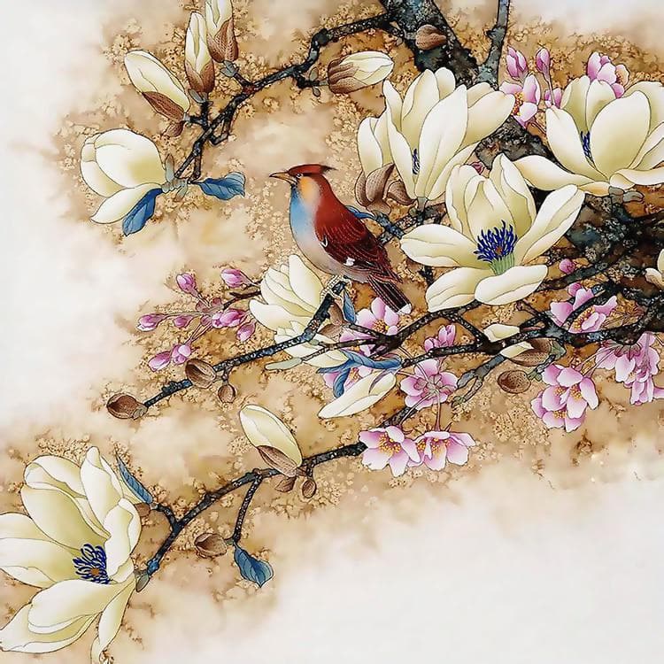 Diamond Painting Beautiful Magnolia Flower And Bird Tree Scenery Embroidery Cross Stitch 30x30CM