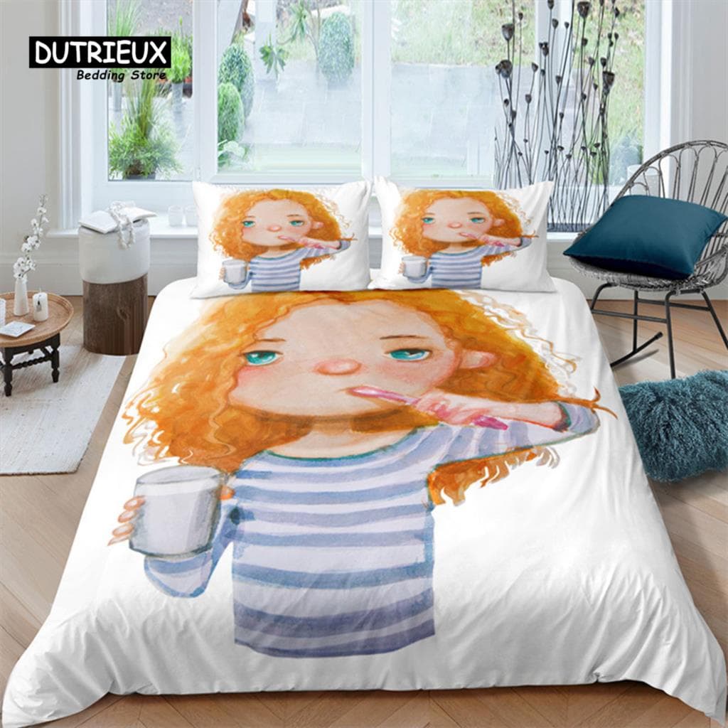 Cute Sweet Girl Duvet Cover Cartoon Style Bedding Set Microfiber 3D Comforter Cover King Twin For Kid Girls Teen Gift Room Decor EU single(135x200cm)