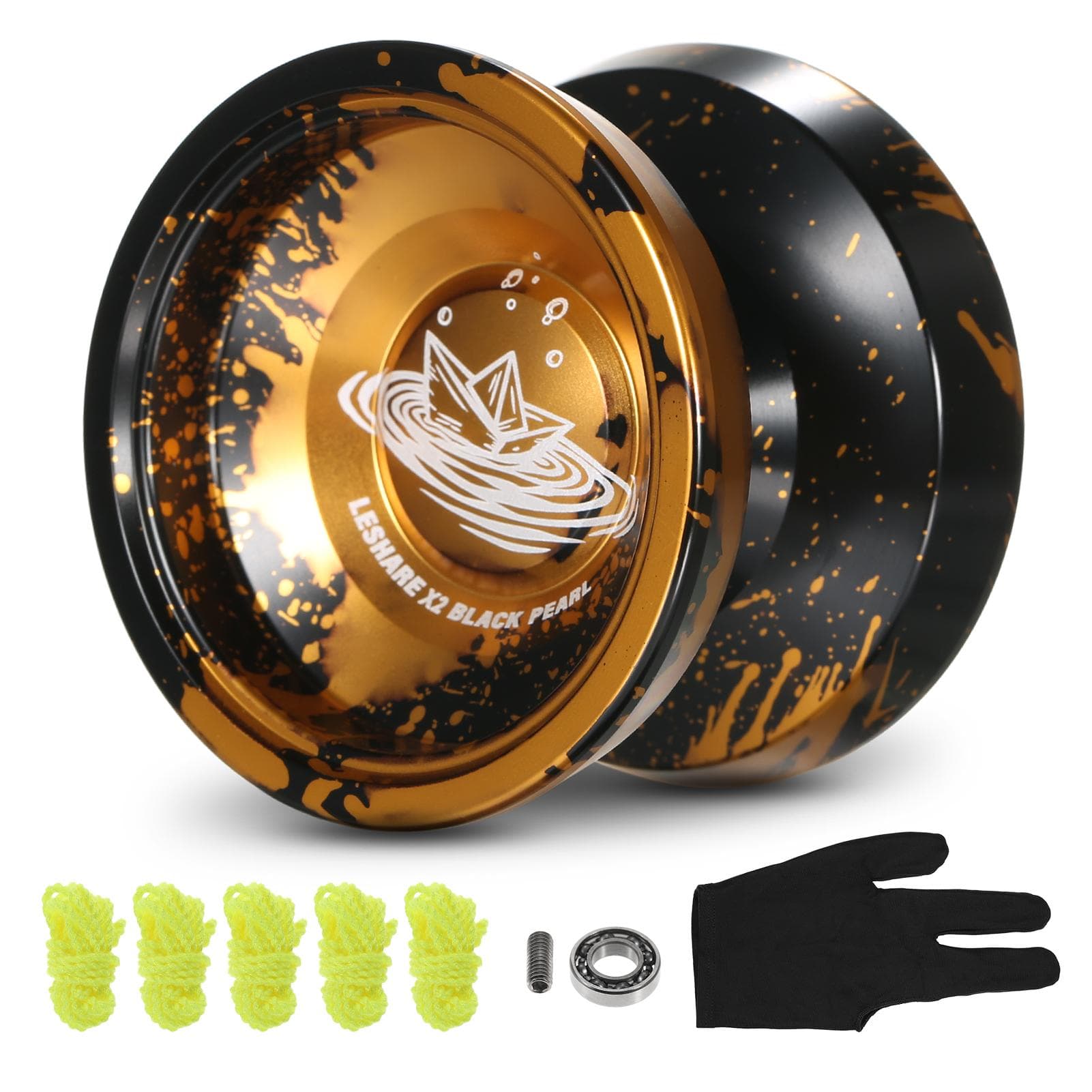 Aluminum Yoyo Ball Competitive Yo Yo Gift with Bearing Strings and Glove golden/black