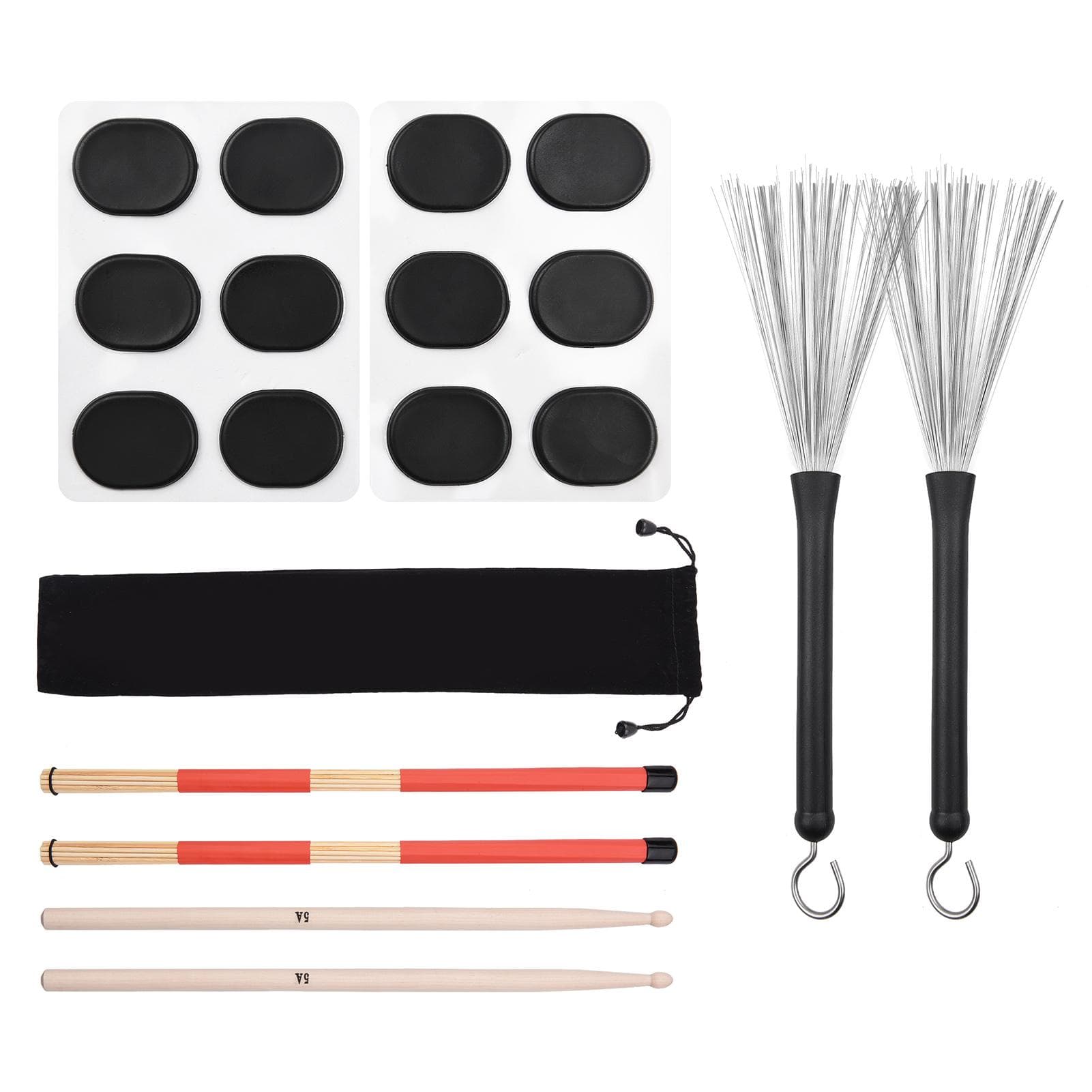 Drum Sticks Set 1 Pair Retractable Drum Wire Brushes Drum Stick Brush 1 Pair 19-Rod Bamboo Drum black