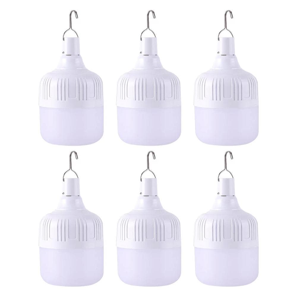 6 Pack 60W LED Bulb Rechargeable Emergency Light Waterproof Camping Lamp with 3 Light Modes for white