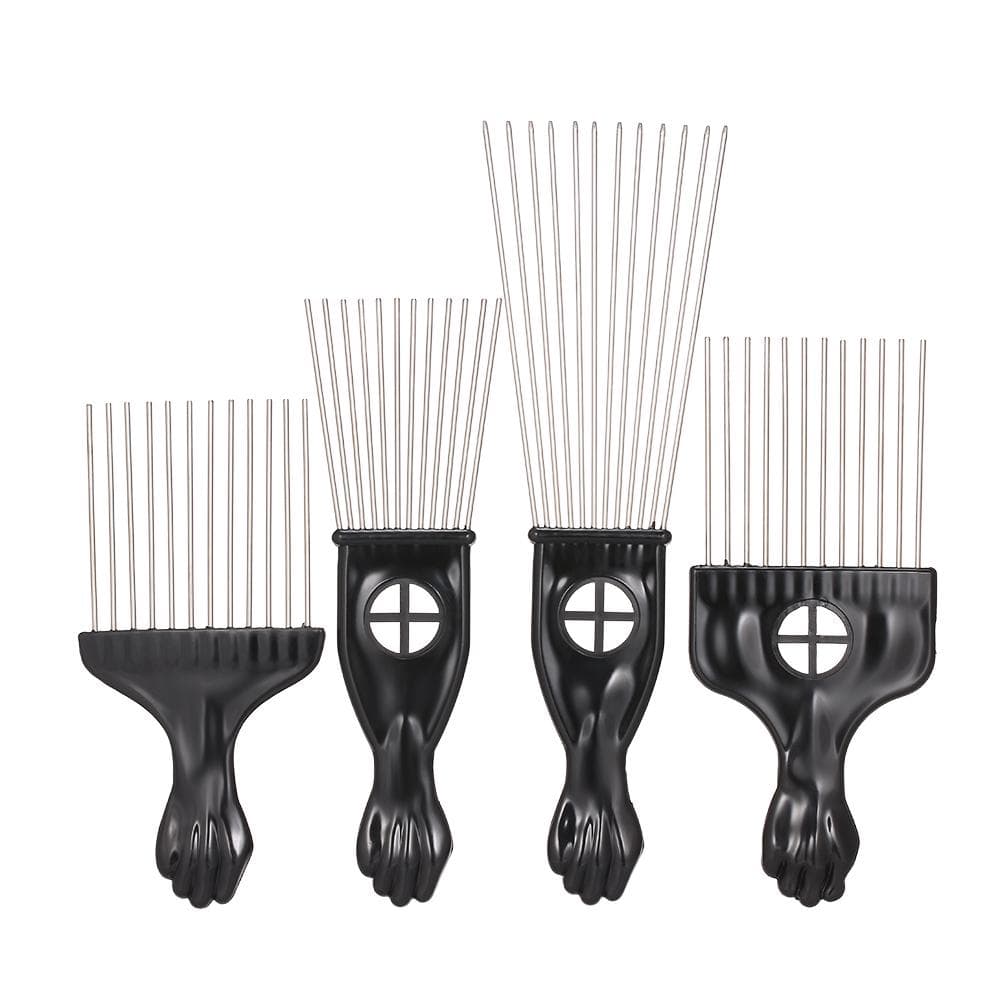 4PCS Black Comb Set Metal Curly Hair Black Suit Steel Needle Hairdressing 4 PCS black