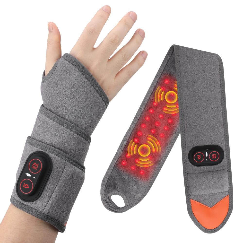 Electric Heating Wrist Guard 660Nm 850Nm Red Light Therapy Hot Compress Wristband with 3 Level Vibration Massage grey