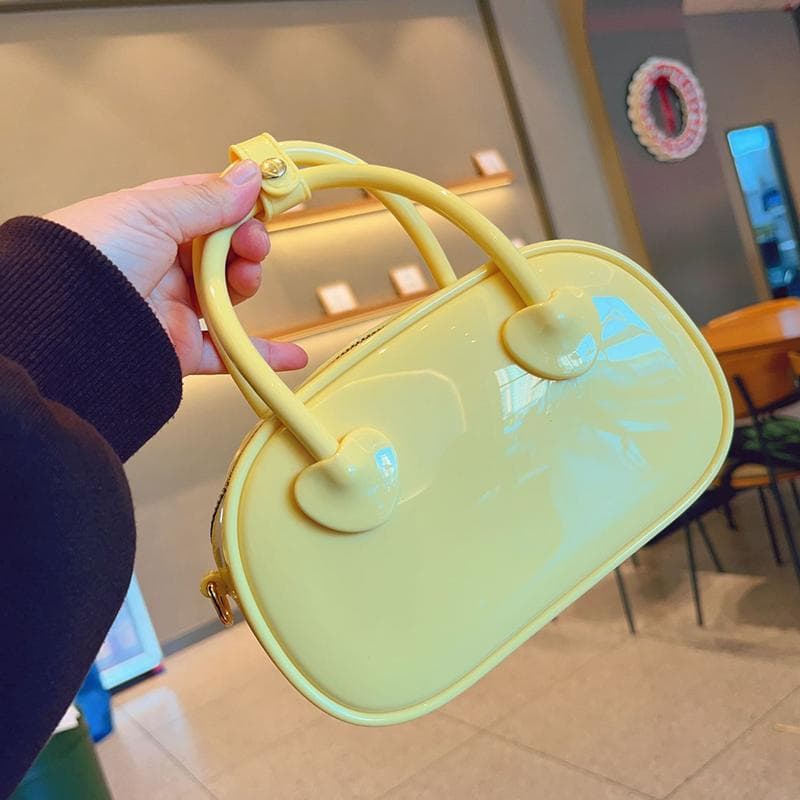 Yogodlns Women Summer Candy Color PVC Jelly Small Shoulder Bag Fashion Top Handle Chain Zipper Crossbody Bag 18.5*6.5*11.5cm yellow