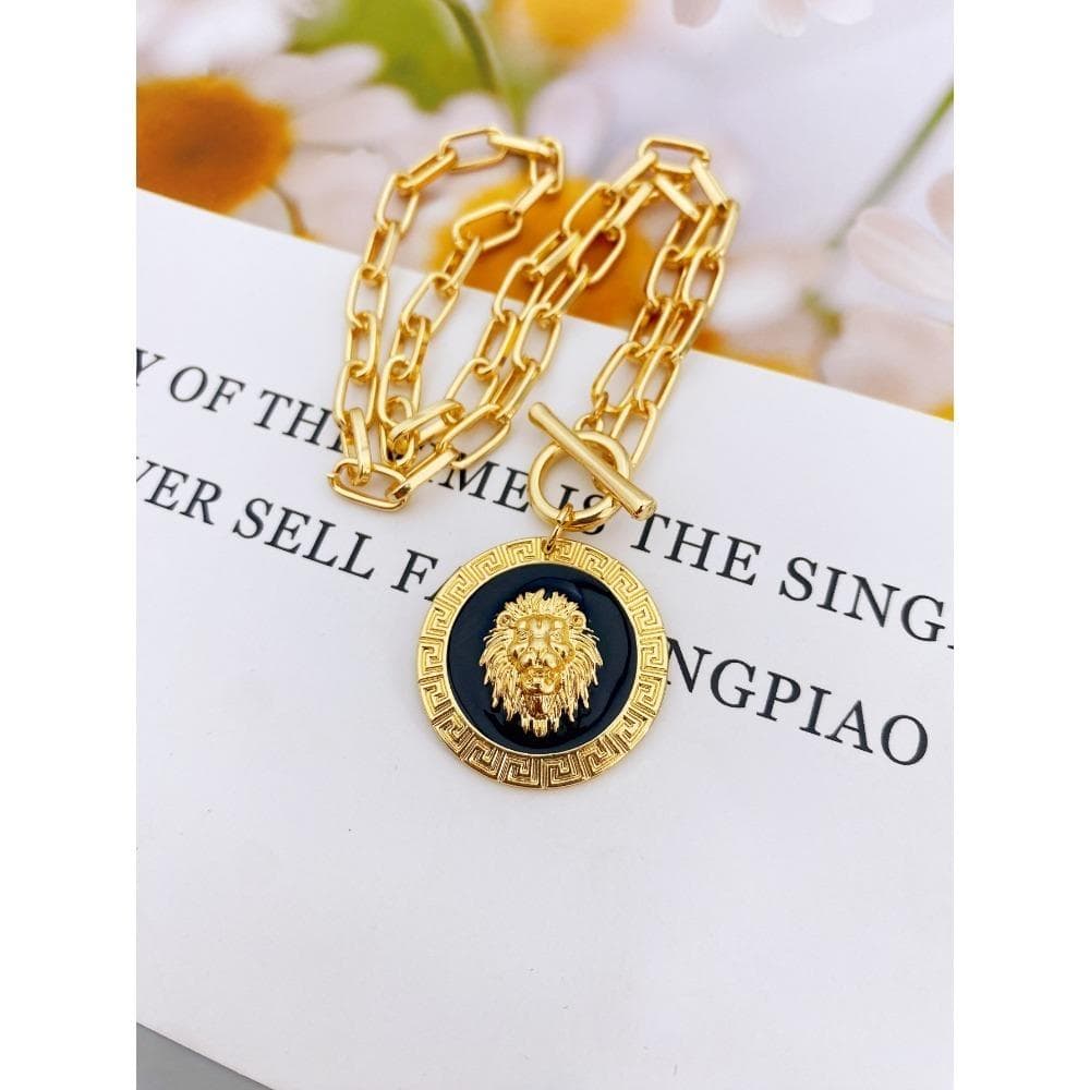 Exaggerated Lion Head Pendant Short Necklace, Zinc Alloy Jewelry choker necklace for women