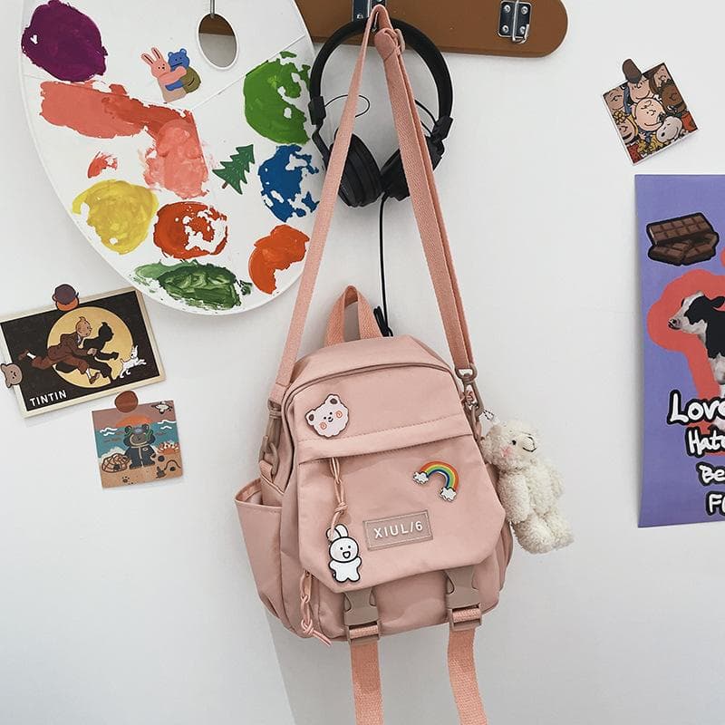 Solid Color Cute Girls Multi-function Small Backpack For Women 2021 Mini Bag School Kawaii Shoulders Rucksack Satchel