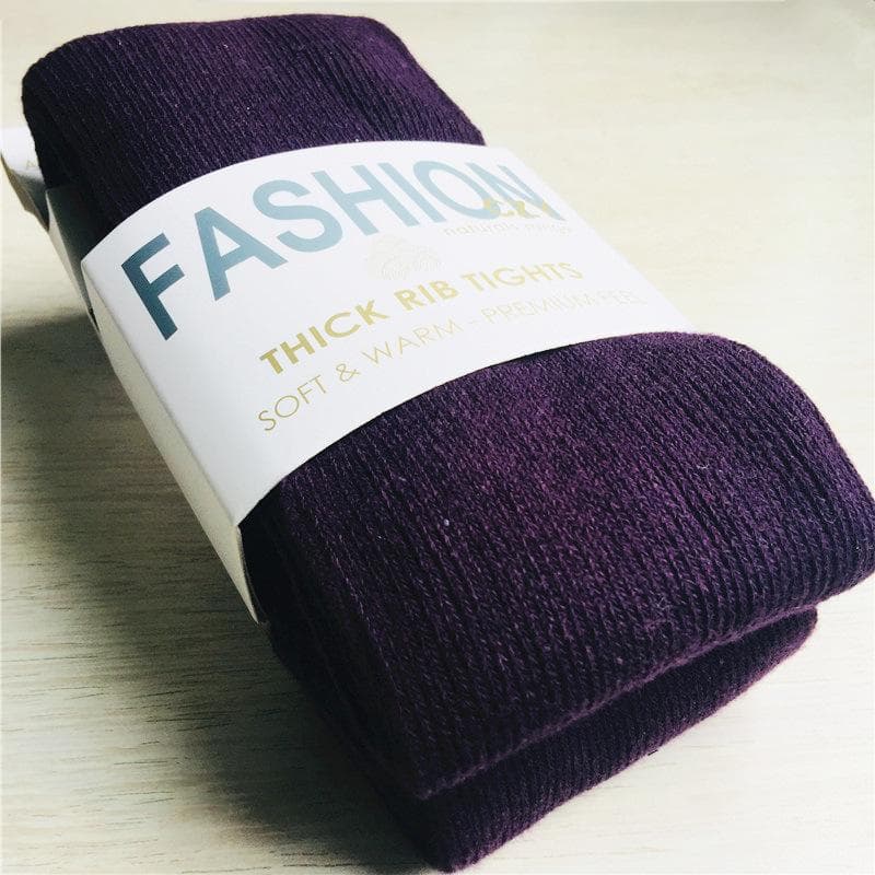 Thicken Warm Striped Woman Tights Autumn Winter Pantyhose Cotton Knitted Stockings Multi Colors Collant dark purple