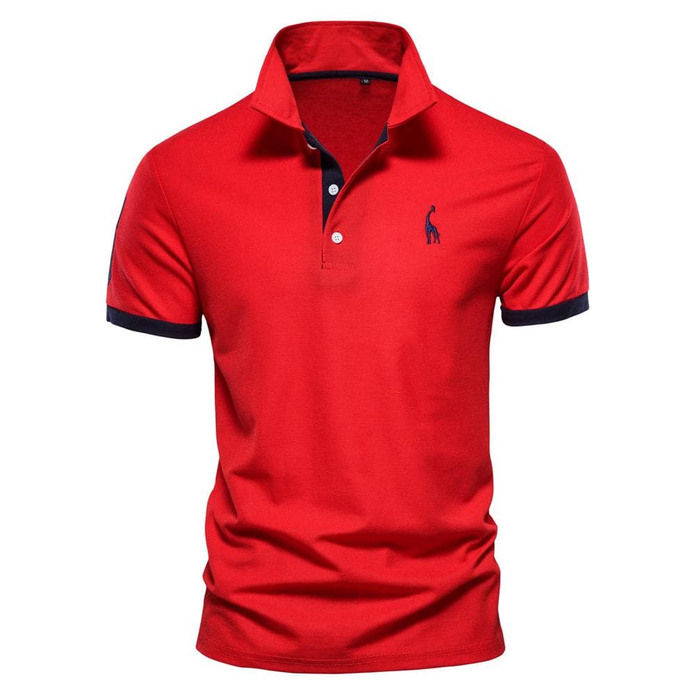 Summer Short-sleeved T-shirt Men's Polo Business Casual Polo Shirt Men's Slim Fashion Men's Polo Cotton High-quality T-shirt Simple Outdoor M red/black