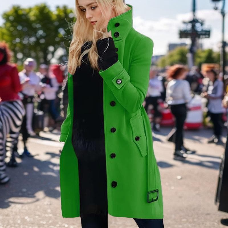Large Size Woolen Women's Coat Single-breasted Multi-button Woolen Button-down Coat L green
