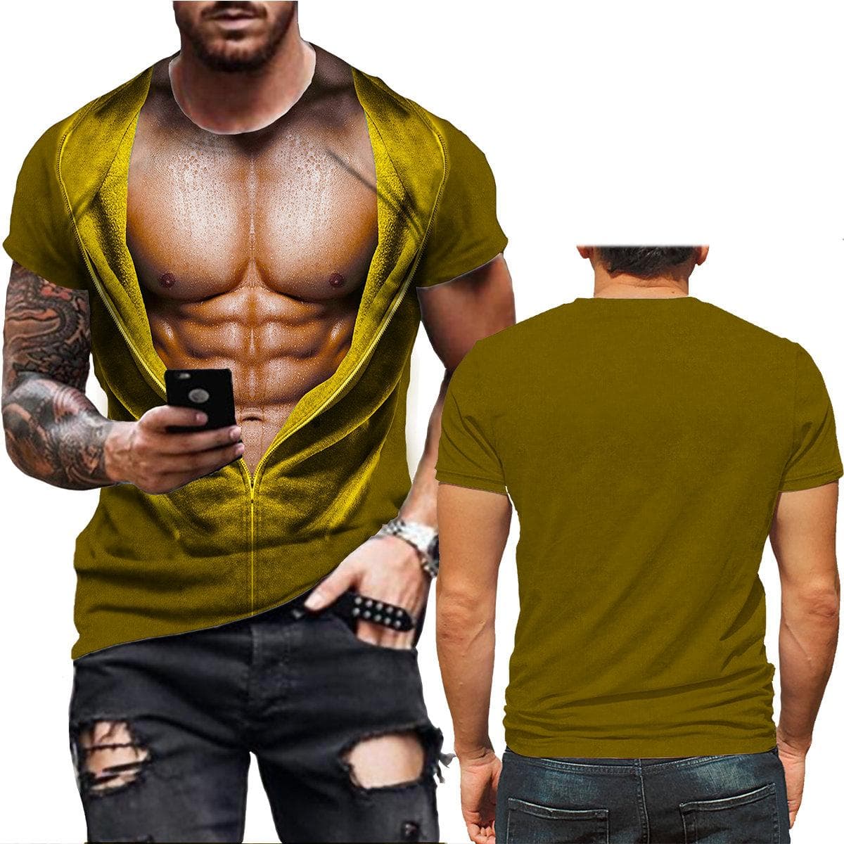 Summer New 3D Print T Shirt for Men Funny Muscle T-shirt Harajuku Fake SweatShirts Casual Loose Clothes Vintage Short Sleeve Tee XL