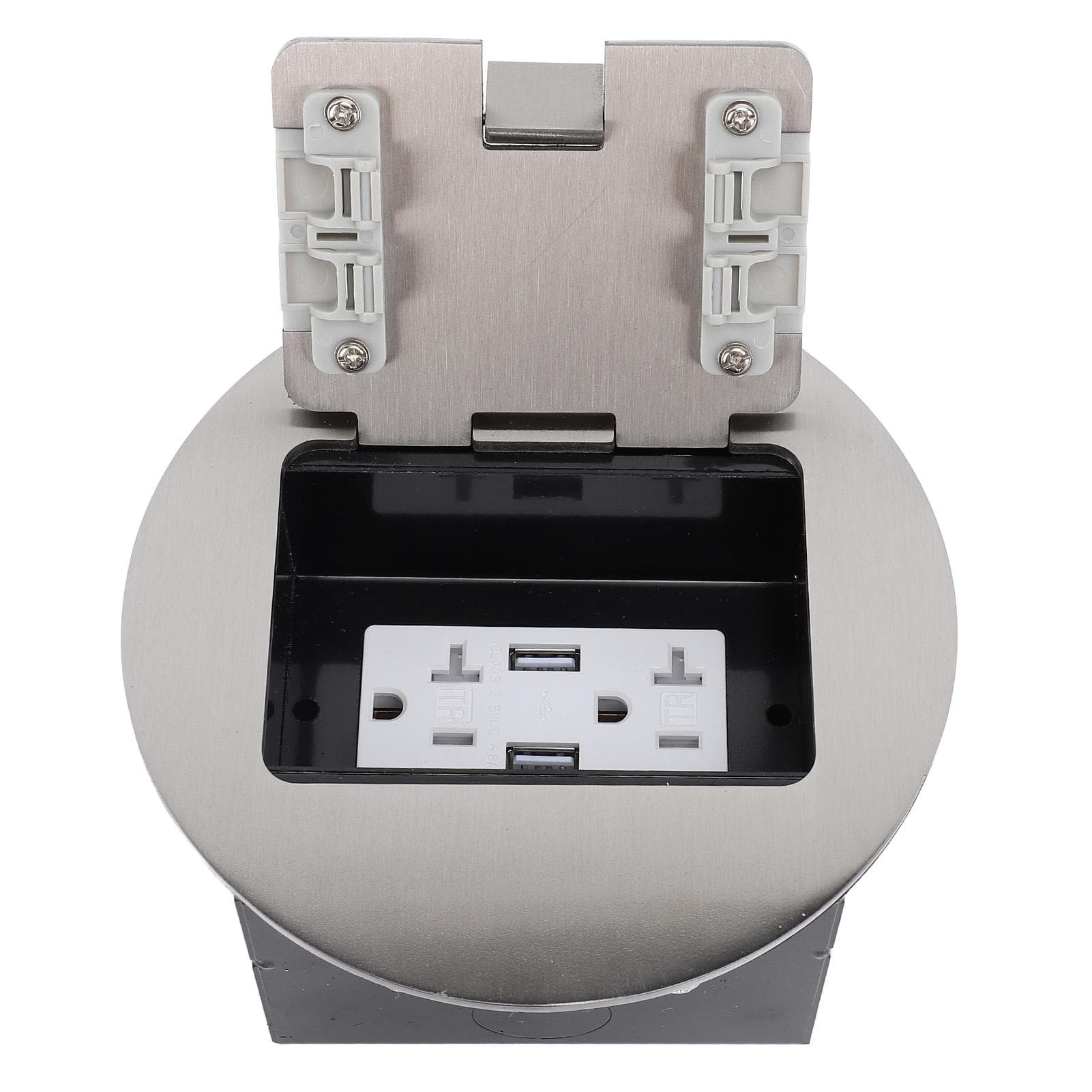 Recessed Floor Outlet 2500W 20A 2 Sockets and 2 USB Ports Stainless Steel PC Floor Electrical