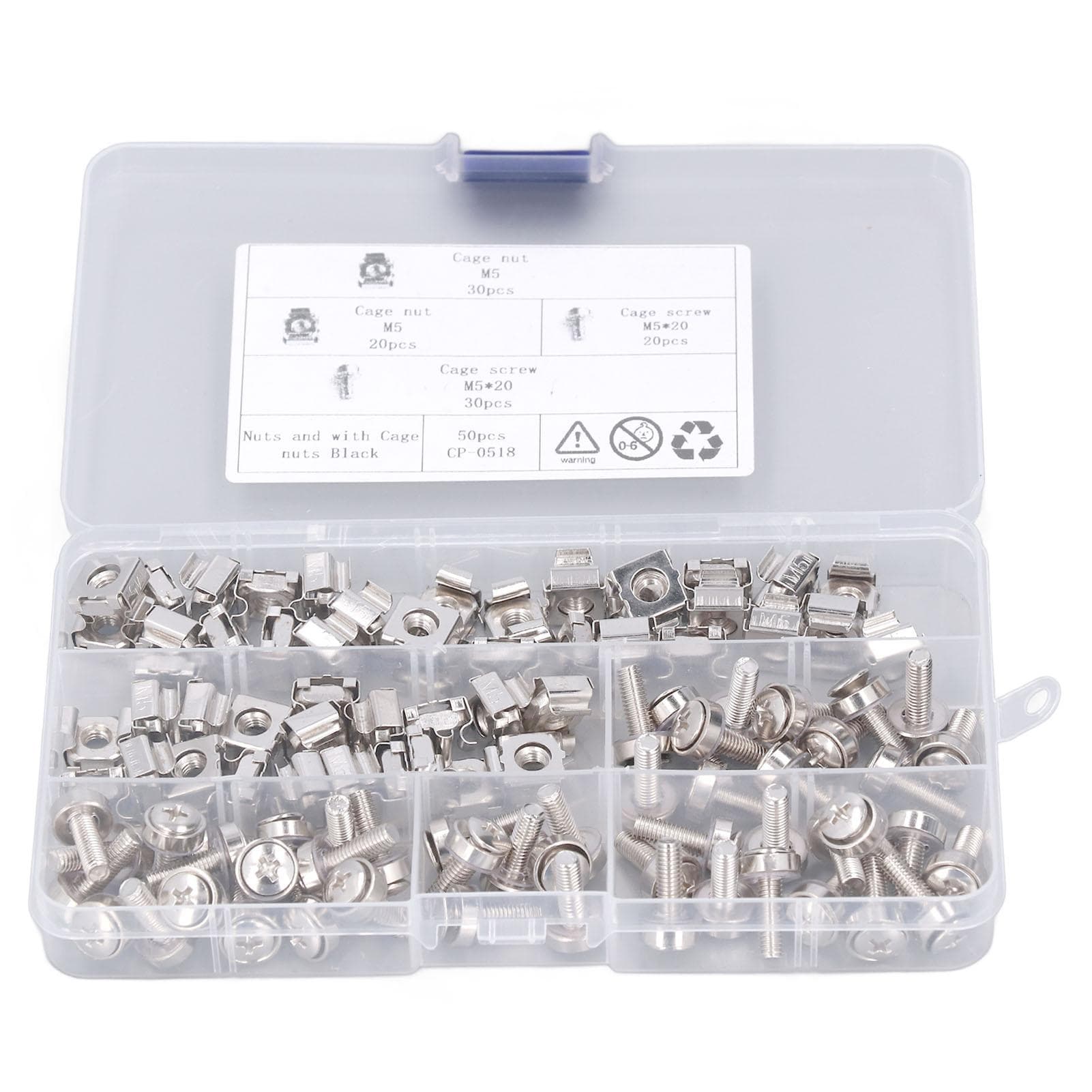 50 Sets Cage M5 Nut M5x20 Screw Kit Nickel Plated Iron Metric Square Hole Rack Mount for Marine