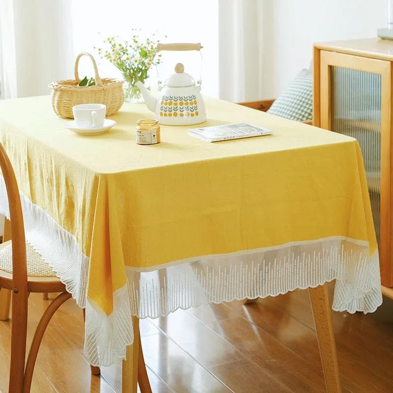 Cotton Lace Edge Tablecloth Solid Color Washable Coffee Table Cover for Kitchen Dinning Luxury Table Decor Photo Background 90x90cm