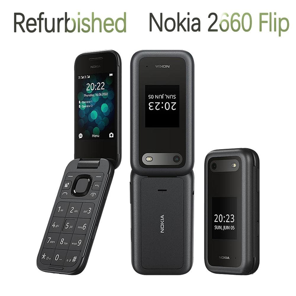 Refurbished Nokia Original Nokia 2660 Flip 4G (2022) LTE 4G Feature phone Mobile Phone With Single 1/2 SIM 1 Battery 1 Charger blue
