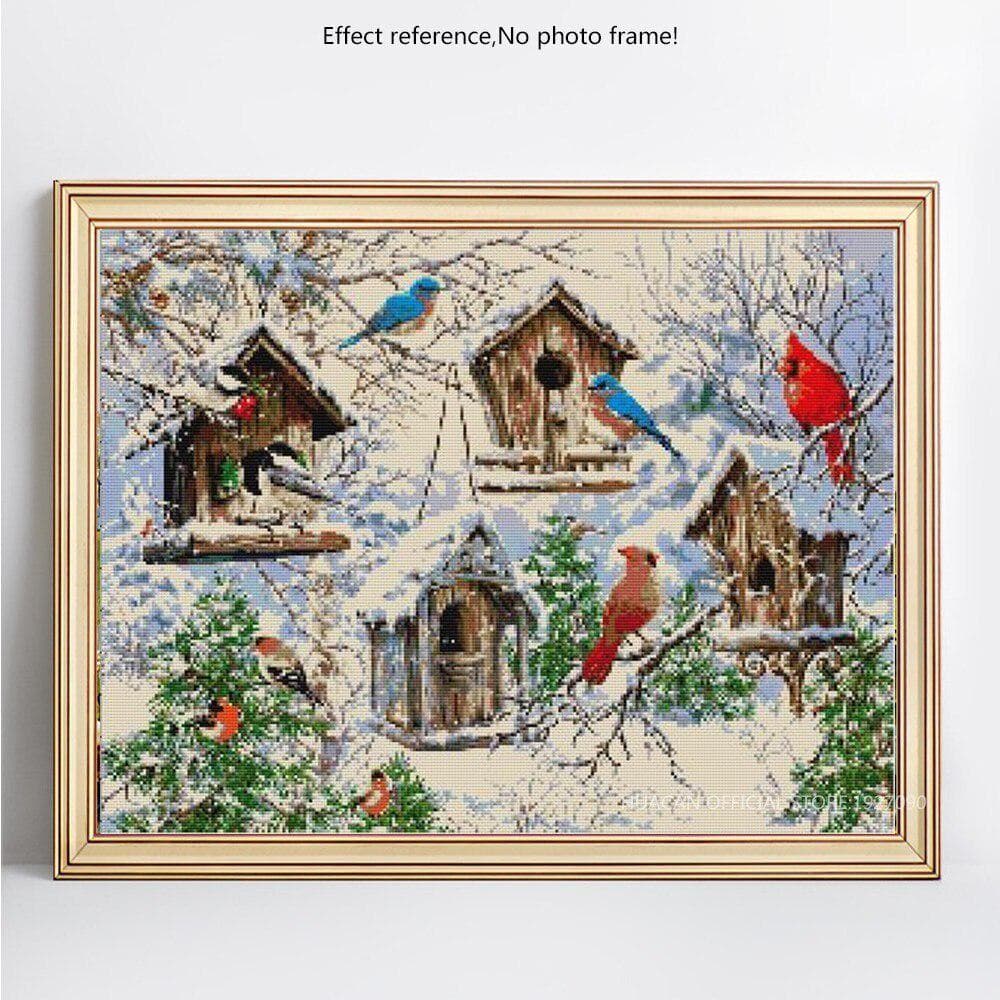 Diamond Painting Cross Stitch Winter Bird Full Round Diamond Embroidery Mosaic Animal Rhinestone 20X30CM