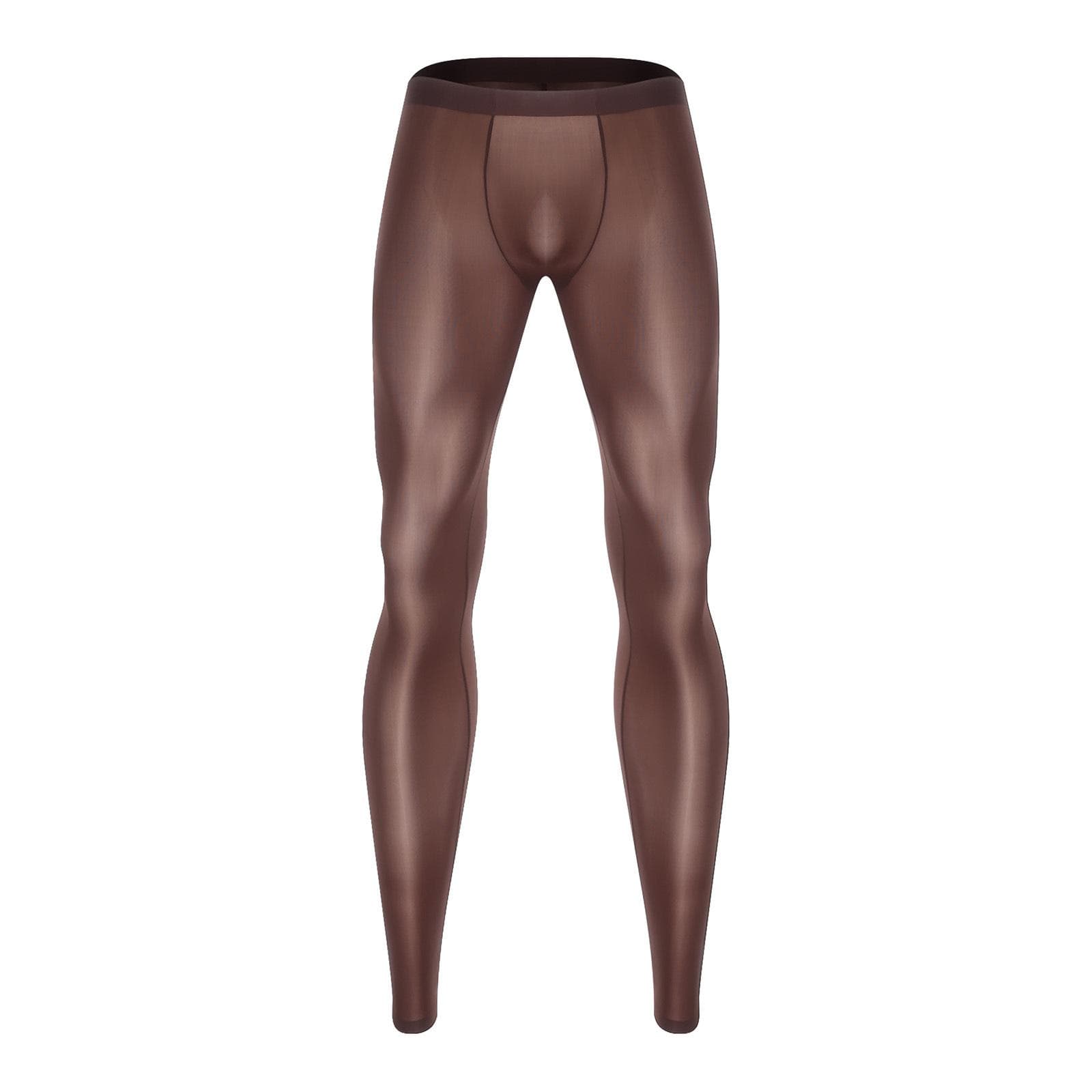 Mens Silky Workout Leggings Ultra Thin Stretch Fabric Bulge Pouch Elastic Waistband See Through Yoga Gym Pants XXL umber