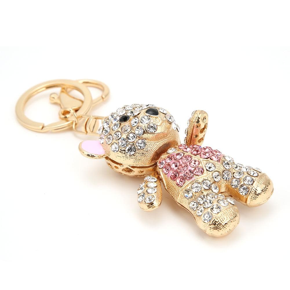 Lovely Bear Key Ring Pink Rhinestone Decorative Environmental Friendly Electroplated Key Chain