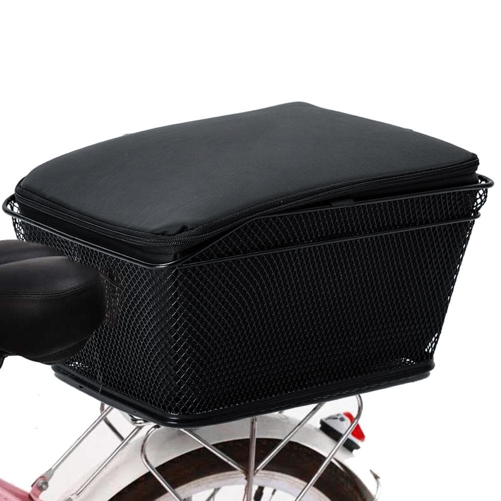 Rear Bike Basket Large Capacity Metal Wire Bicycle Basket Waterproof Rainproof Cover black