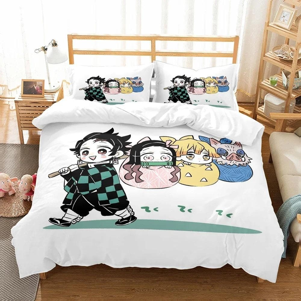 Demon Slayer Bedding Set 3D Japanese Anime Kids Gift Duvet Cover Comforter Bed Linen Home Textiles Queen King Single Size AU Single 140x210cm