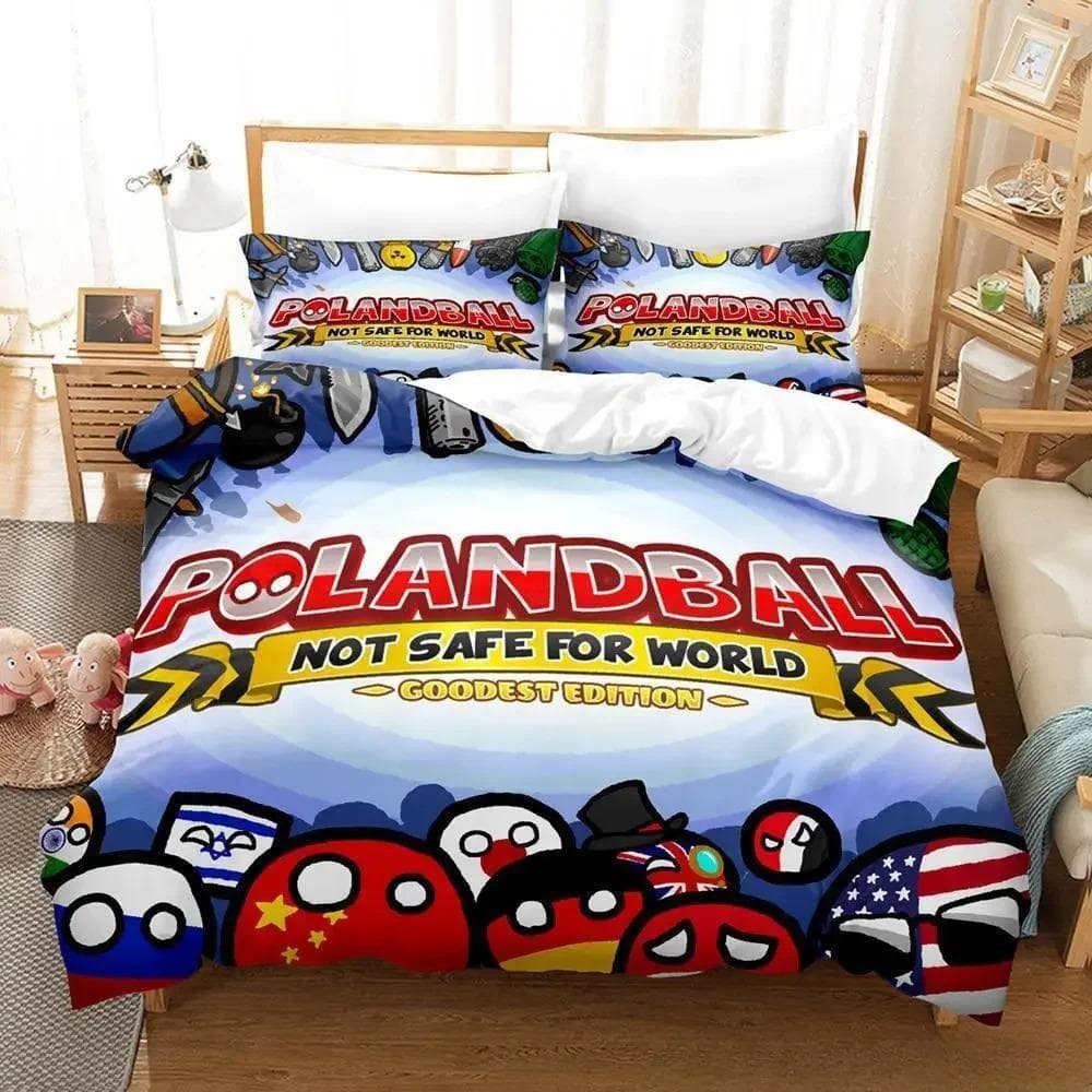 New Countryball Polandballs Bedding Set Single Twin Full Queen King Size Bed Set Adult Kid Bedroom Duvet cover Sets Cartoon EU Single 135x200cm