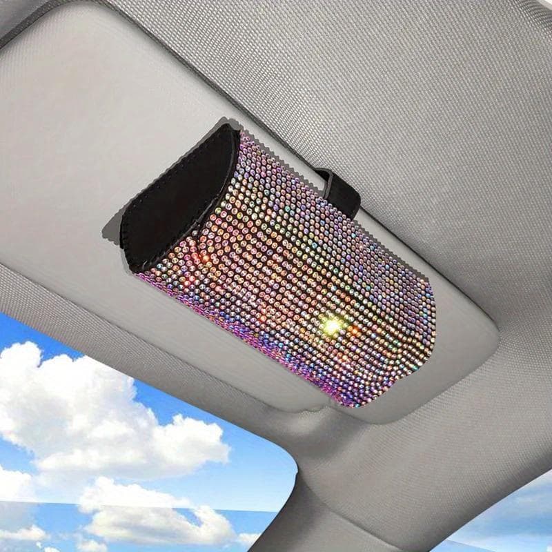 1pc Diamond Car Sunglasses Storage Box Glasses Holder Sun Visor Glasses Case Bling Car Assessoires Interior for Women
