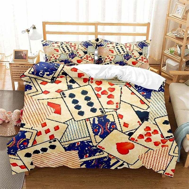 Poker Cards Duvet Cover Player Games Card Table Games Theme for Women Men Teens for Bedroom Decorations Duvet Cover Queen King 135x200cm 2pcs