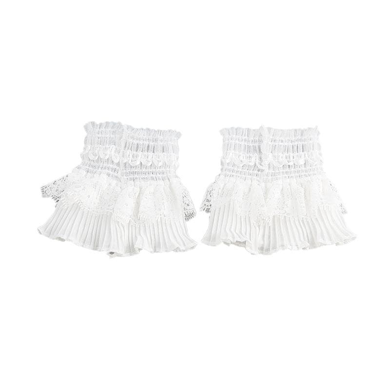 Female Fake Sleeves Lace Ruffles Cuff Gloves Sun Protection Decorative Cuffs white