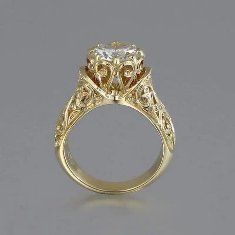 1pc Retro Golden Flower Bud Ring, Simple And Versatile Inlaid Zircon Ring 8 gold