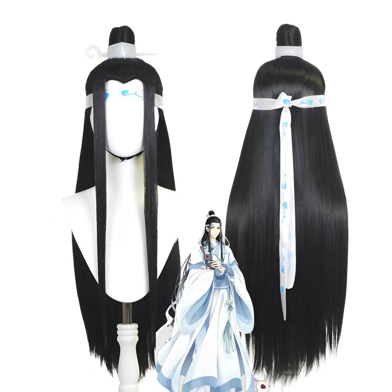 Mo Dao Lan Wangji Wang Ji Costume Hero Ancient Style Black Beauty Peak Style Cos Wig One Size black