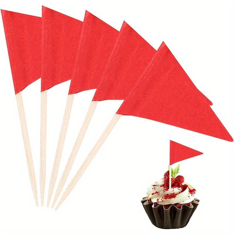 100 Pcs Toothpick Flags Mini Small Red Triangle Stick Toppers Blank Flag Fruit Cheese Markers Flags for Wedding Party Buffet Appetizers 100pcs red