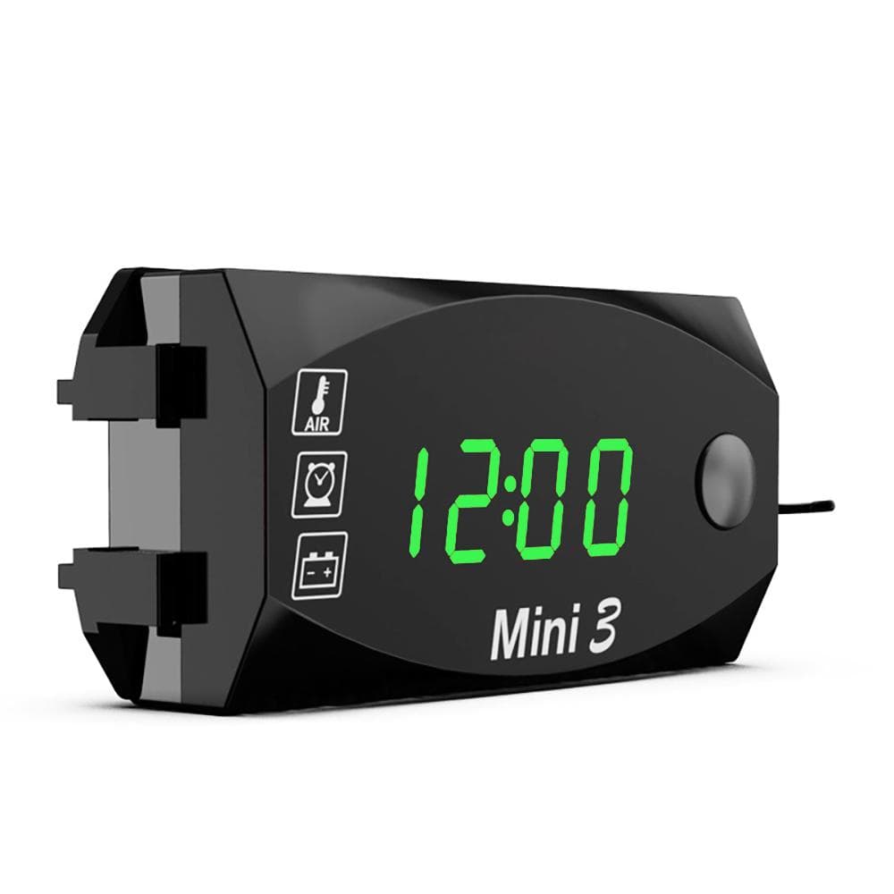 3 in 1 Motorcycle Meter LED Digital Time Clock Thermometer Voltage Voltmeter Waterproof Battery green