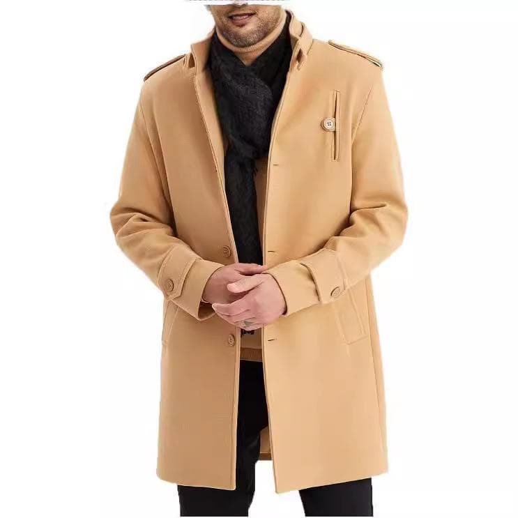 Men's Large Size Woolen Coat Single-breasted Mid-length Coat 2XL