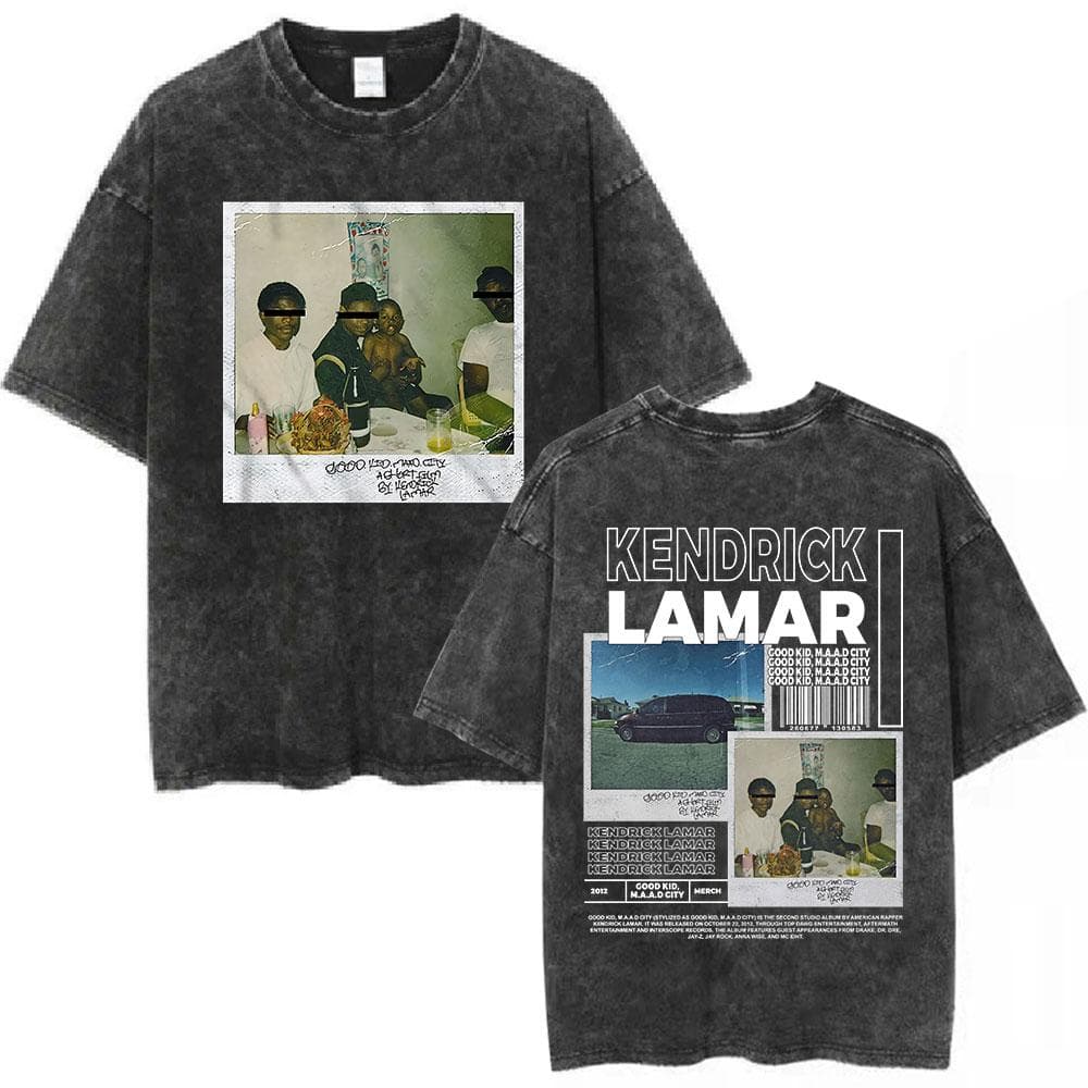 Rapper Kendrick Lamar Mustard Vintage Washed T Shirts Short Sleeve T Shirt Men's Casual Cotton Oversized T-shirt L