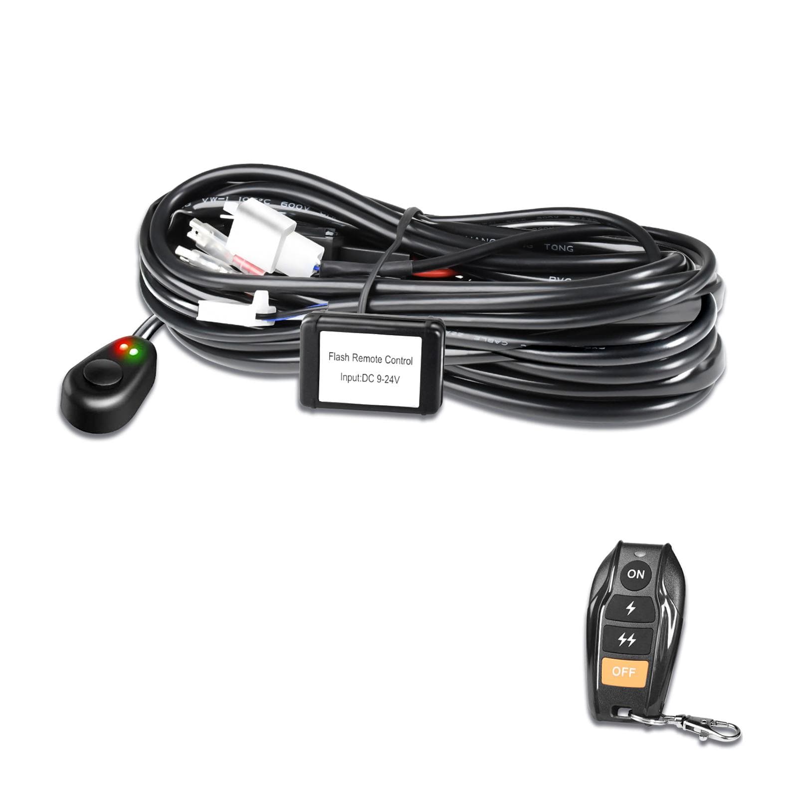 LED Light Bar Wiring Harness Kit, 2 Leads Wireless Remote Control Wiring Harness Kit 18AWG Core Type 4 black