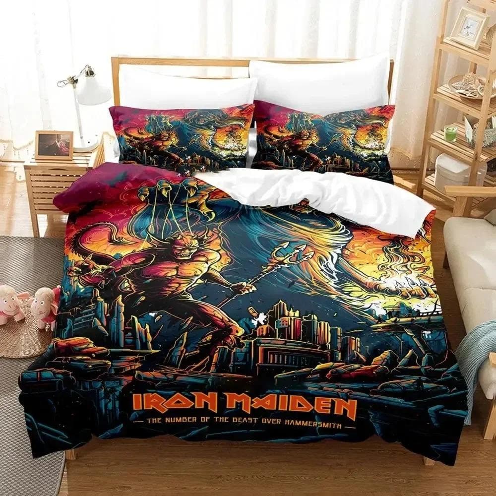Iron Heavy Metal Maidens Bedding Set Duvet Cover Bed Set Quilt Cover Pillowcase Comforter king Queen Size Boys Adult Bedding Set 135x200cm 2pcs
