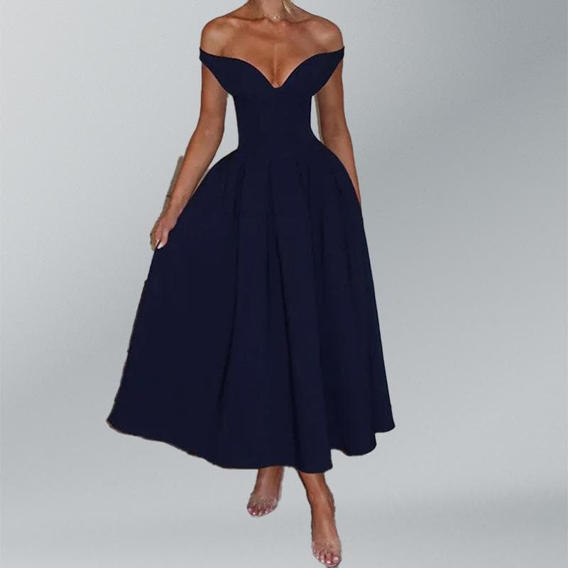 Women's Spring and Summer New Fashionable Socialite Style Elegant V-neck Backless Evening Dress S
