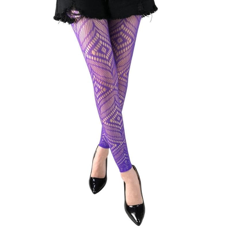 Women's Fishnet Footless Tights,High Waist Pantyhose Tights Thigh High Stockings One Size purple