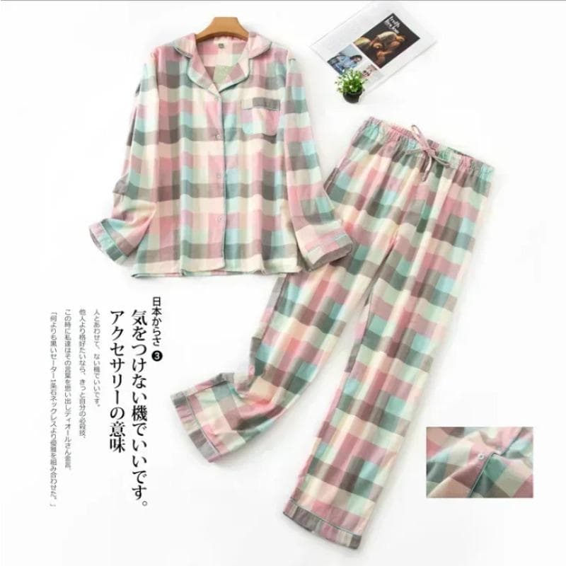 Women's Pajamas Plus Size Clothes Women's Flannel Cotton Homewear Set Autumn and Winter Pajamas Plaid Print Sleeping Tops L